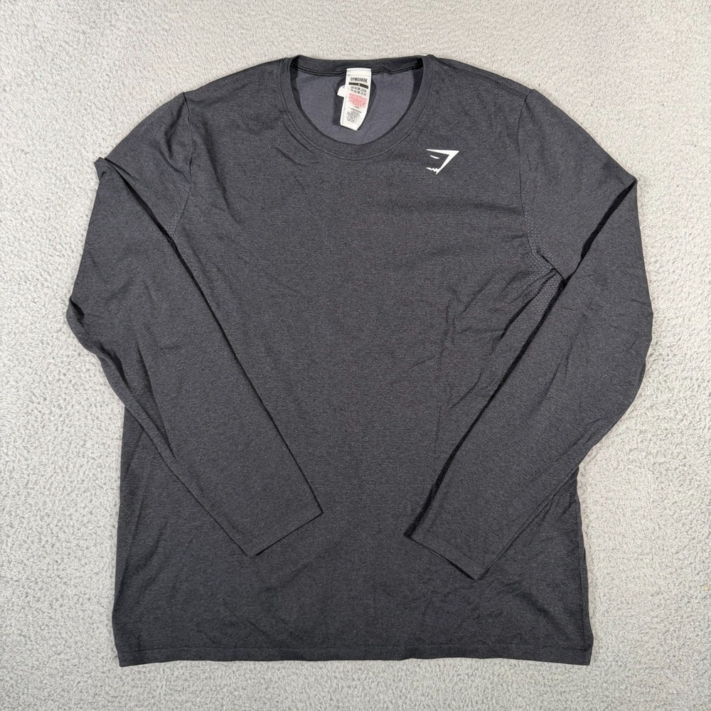Gymshark Shirt Mens Small Blue Gray Arrival Long Sleeve Performance Stretch Gym